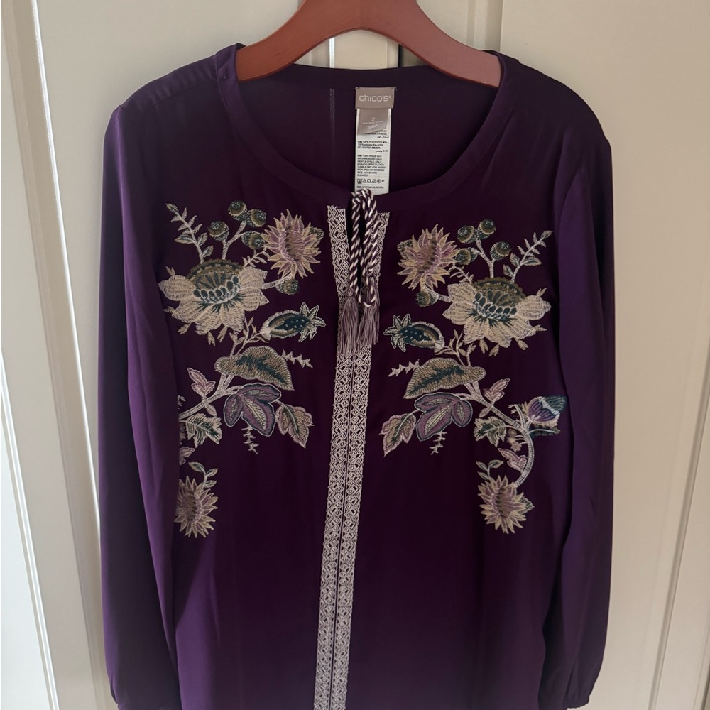 Chico's Deep Purple Tunic with Embroidery